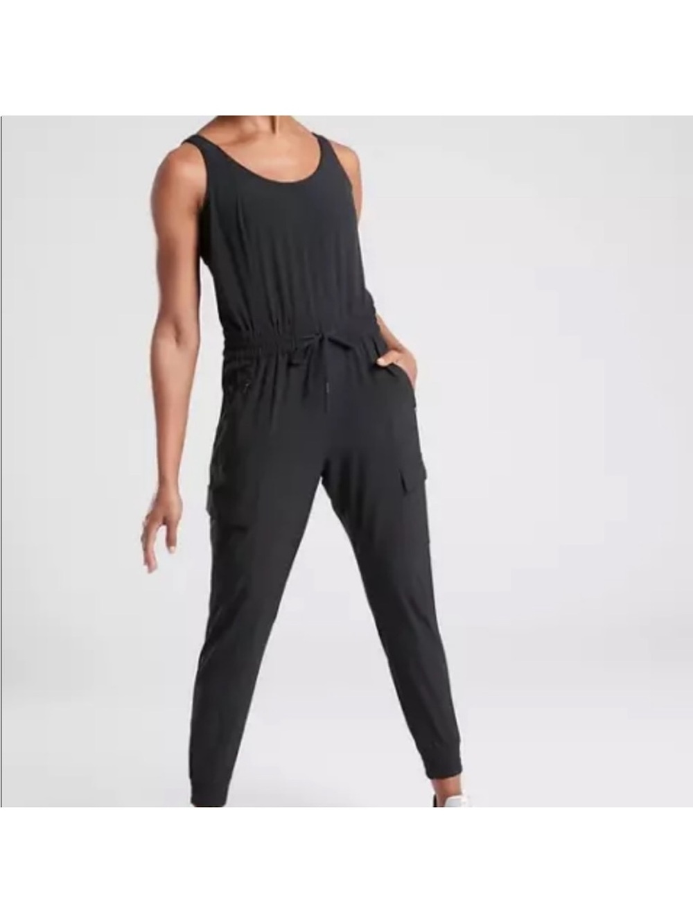 Athleta Black Sleeveless Drawstring Jumpsuit | size small